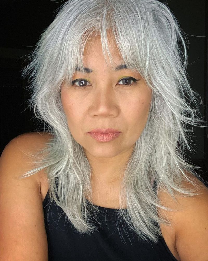 Silver Shag with Curtain Bangs