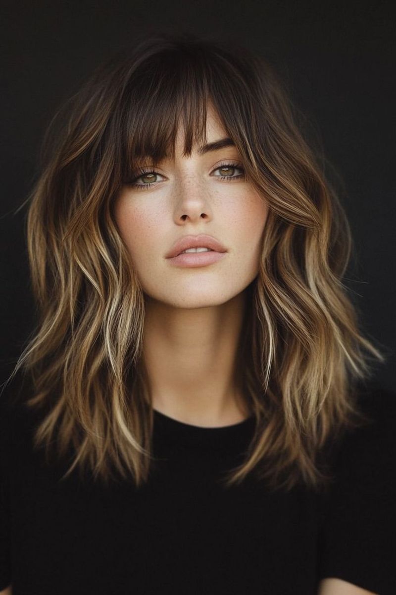 Shoulder-Length Shag with Curtain Bangs
