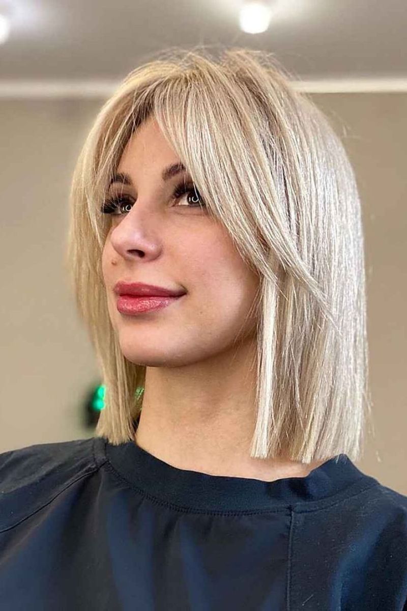 Blunt Lob with Curtain Bangs