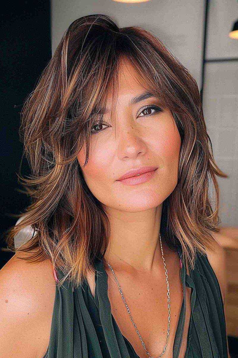 Collarbone-Skimming Cut with Side-Swept Bangs