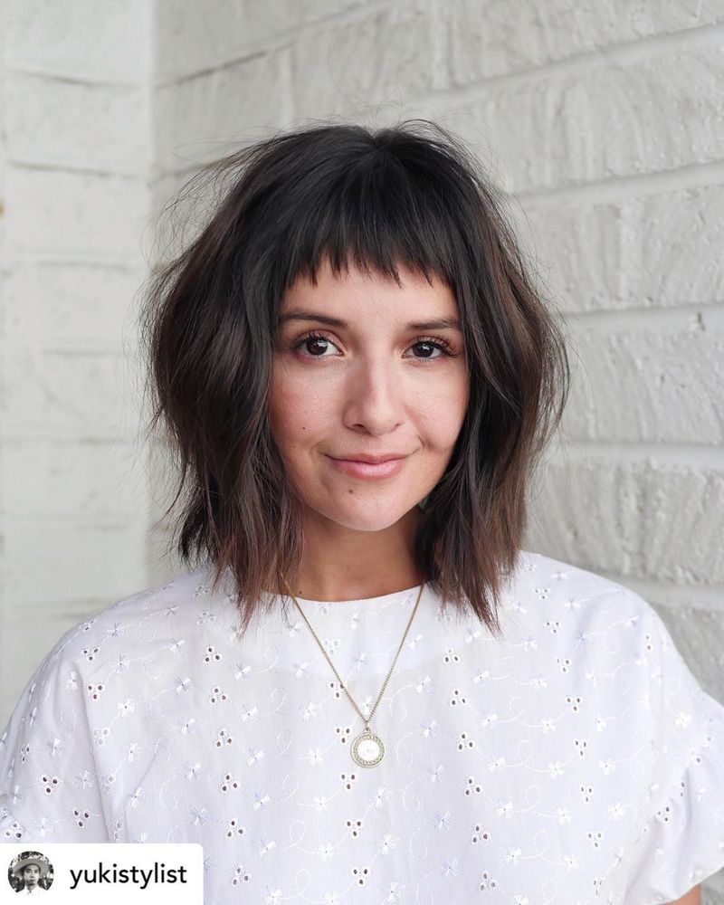 Shoulder-Skimming Bob with Micro-Bangs