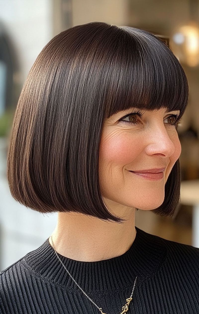 Jaw-Length Blunt Bob with Full Fringe