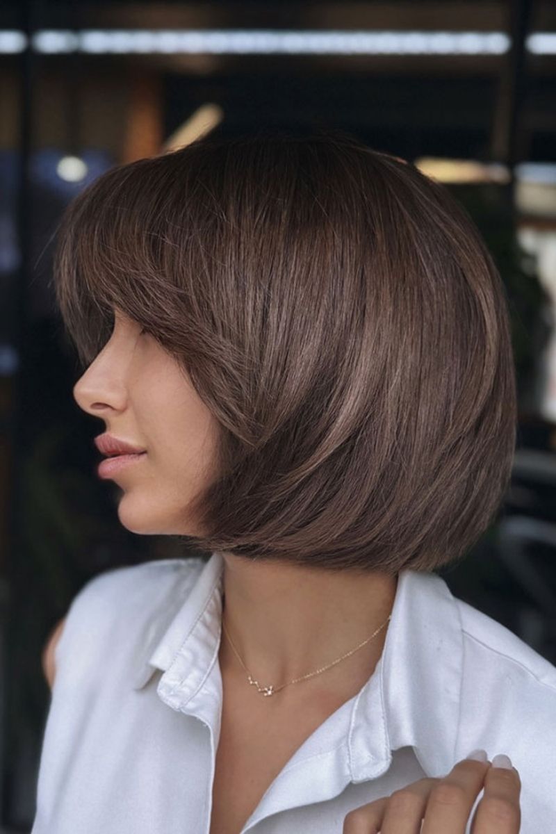Rounded Bob with Curtain Fringe