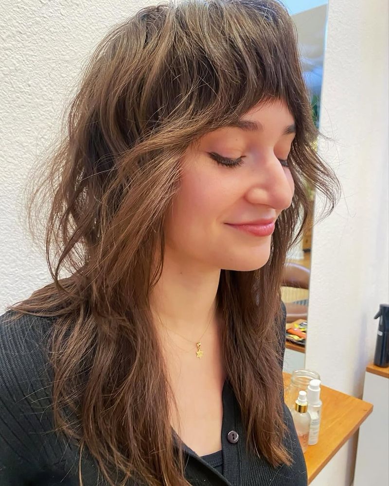 Fine Hair Shag With Wispy Bangs