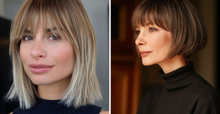 15 Gorgeous Layered Bob Haircuts with Long Bangs (Named Best Haircut for Women Over 40 Right Now)