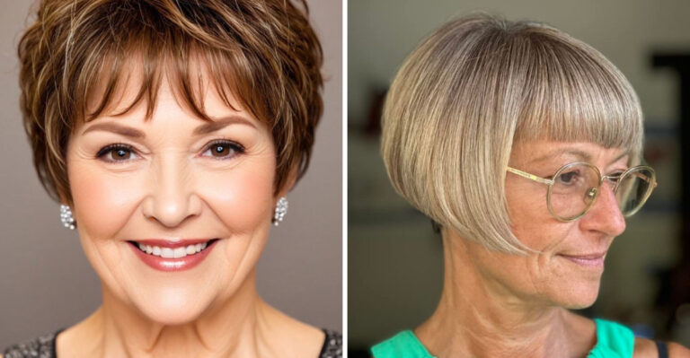 17 Sassy Short Haircuts with Long Bangs for Ladies In Their 50s