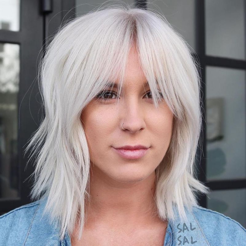 Platinum Lob with Blunt Bangs