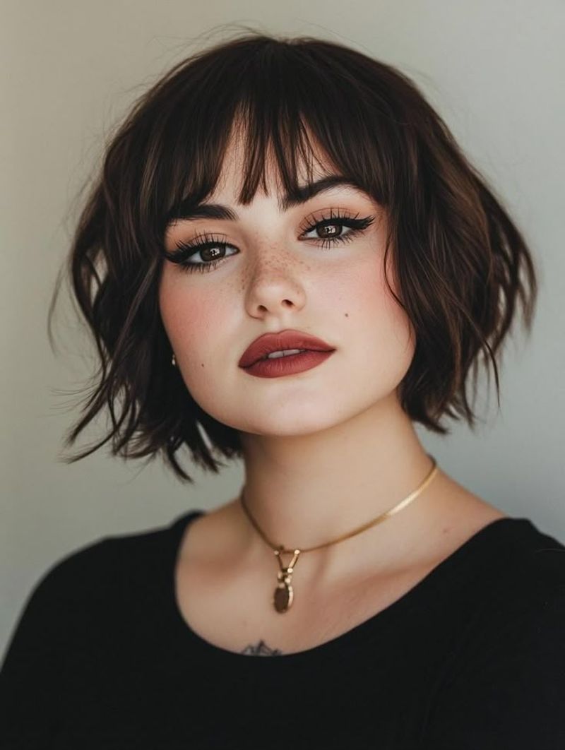 Textured Bob with Side-Swept Chunky Bangs