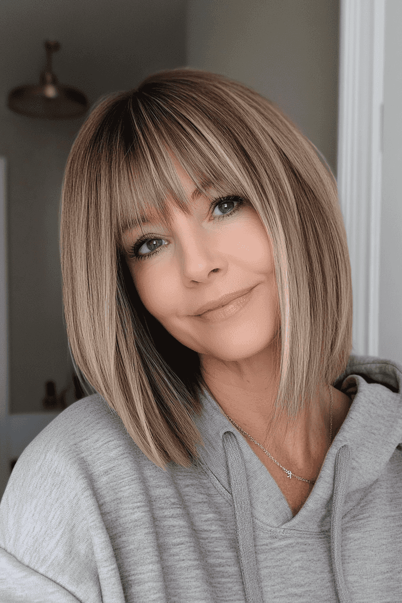 Blended Bob with Eyebrow-Skimming Bangs