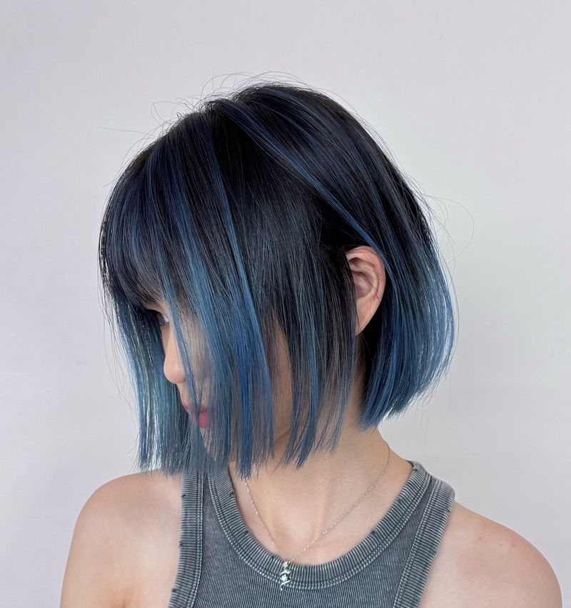 Sleek Angled Bob with Midnight Blue Lowlights