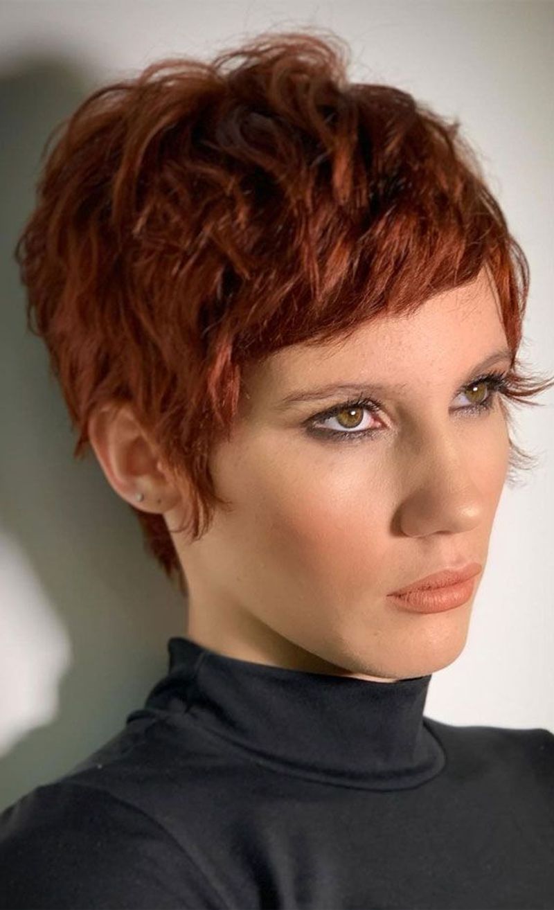 Bold Copper Pixie With Micro-Bangs