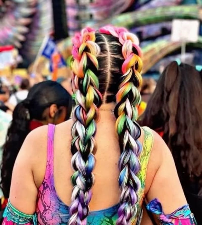 Pigtail Braids With Colorful Extensions