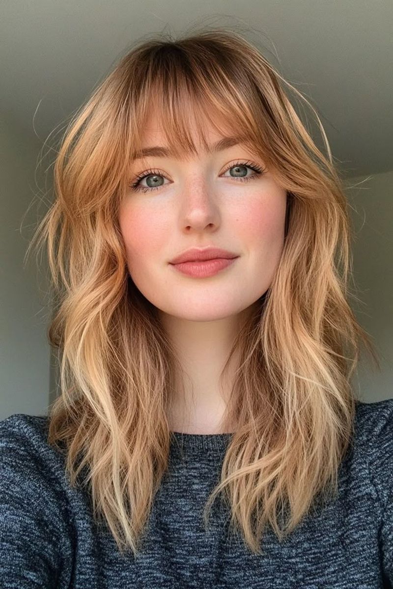 Modern Shag with Honey Blonde Highlights