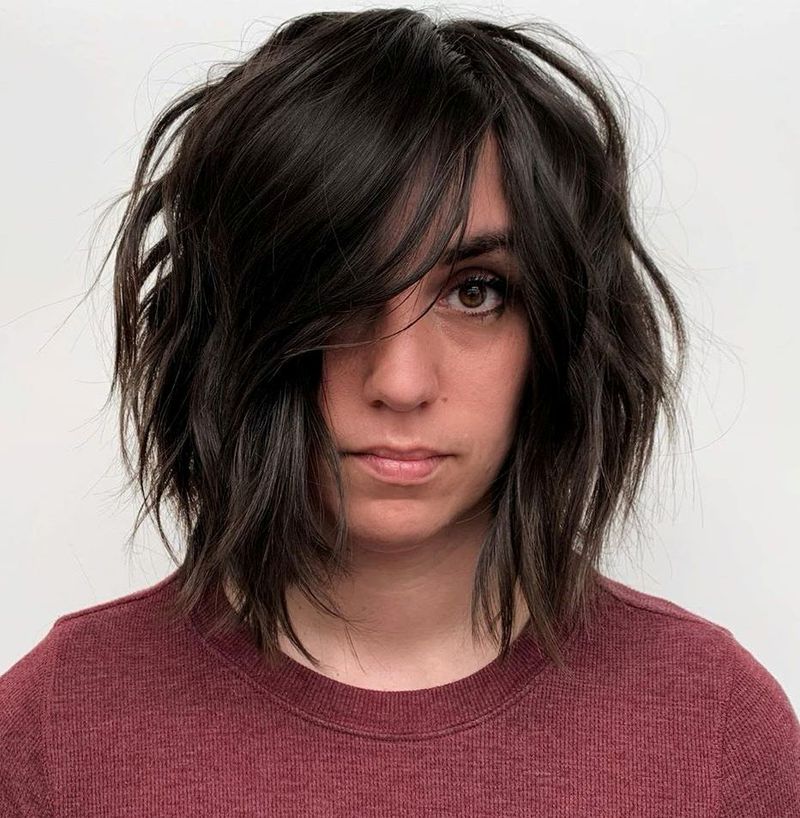 Asymmetrical Lob with Side Bangs