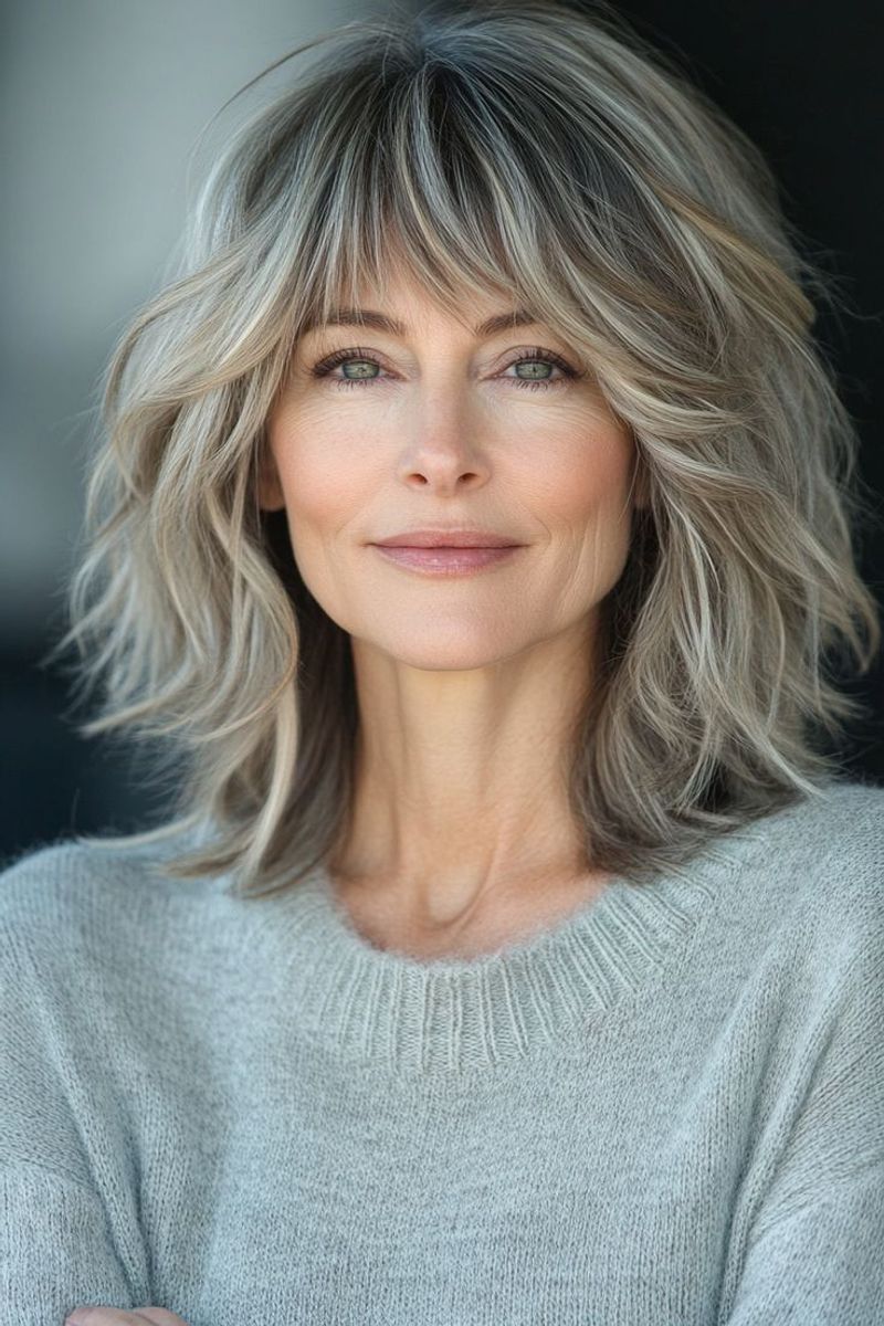 Shoulder-Length Shag with Curtain Bangs