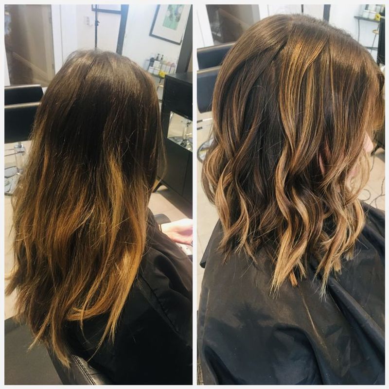 Layered Lob with Caramel Highlights