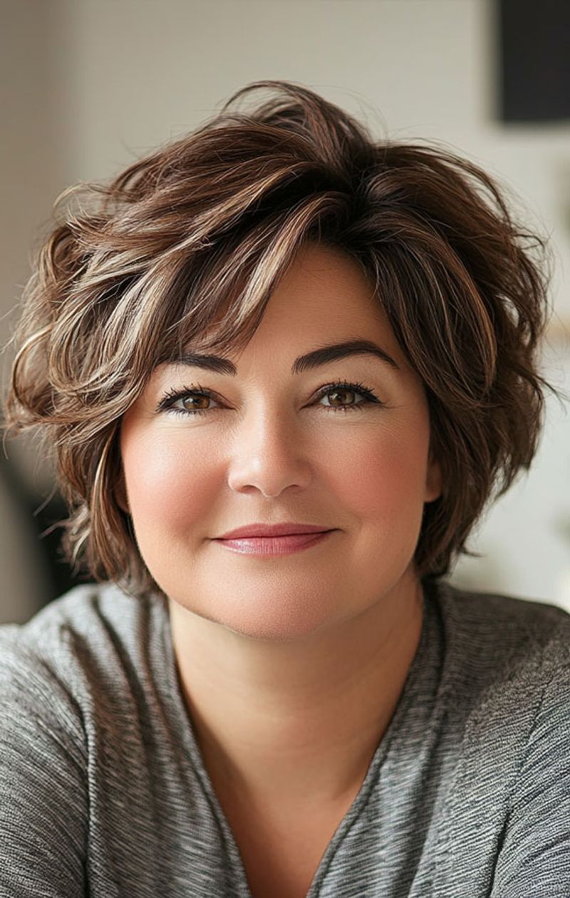 Layered Cocoa Pixie with Side-Swept Bangs