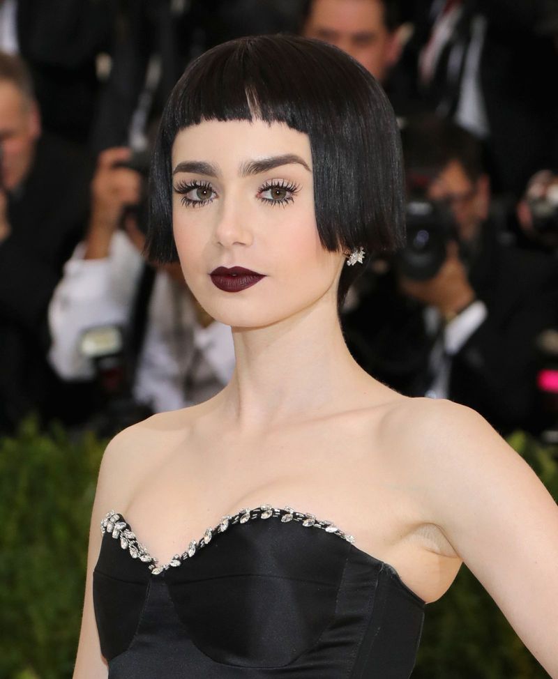 Lily Collins' French-Girl Bob With Micro-Bangs