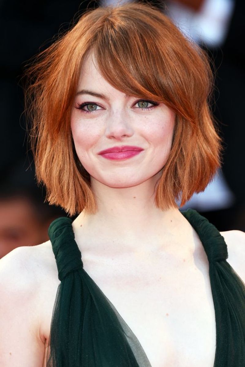 Emma Stone's Side-Swept Layered Bob