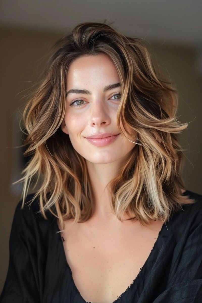 Wavy Lob with Honey Caramel Ombré
