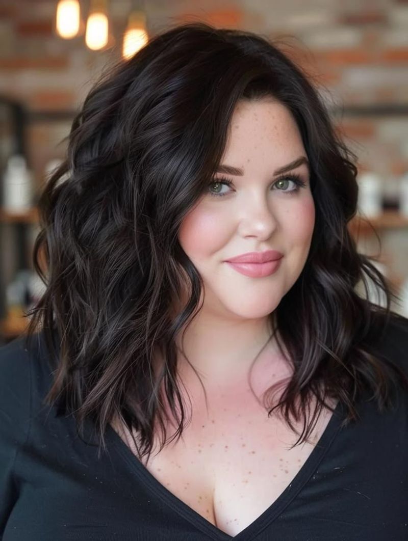 Wavy Shoulder-Length Cut for Petite Curvy Figures