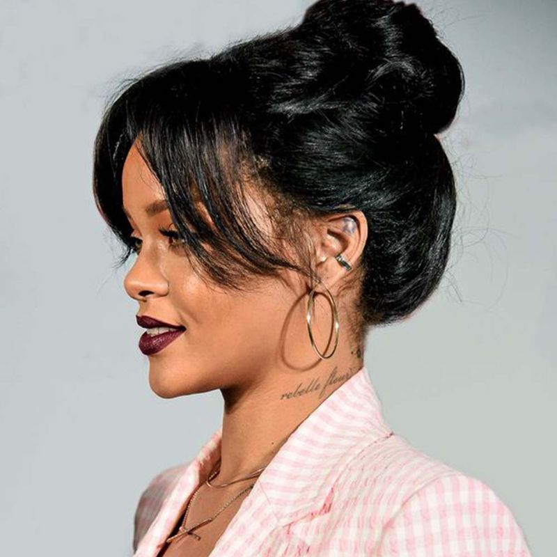 Tousled Bun with Face-Framing Fringe