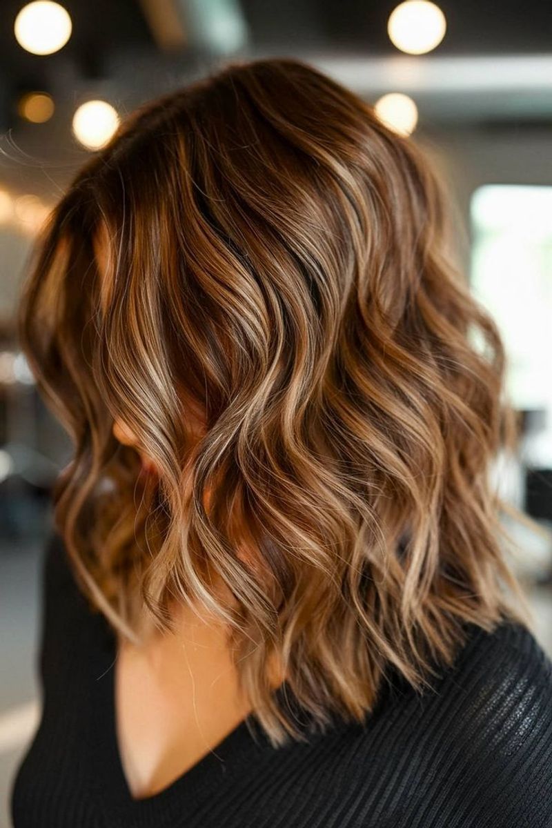 Shoulder-Length Lob with Caramel Balayage