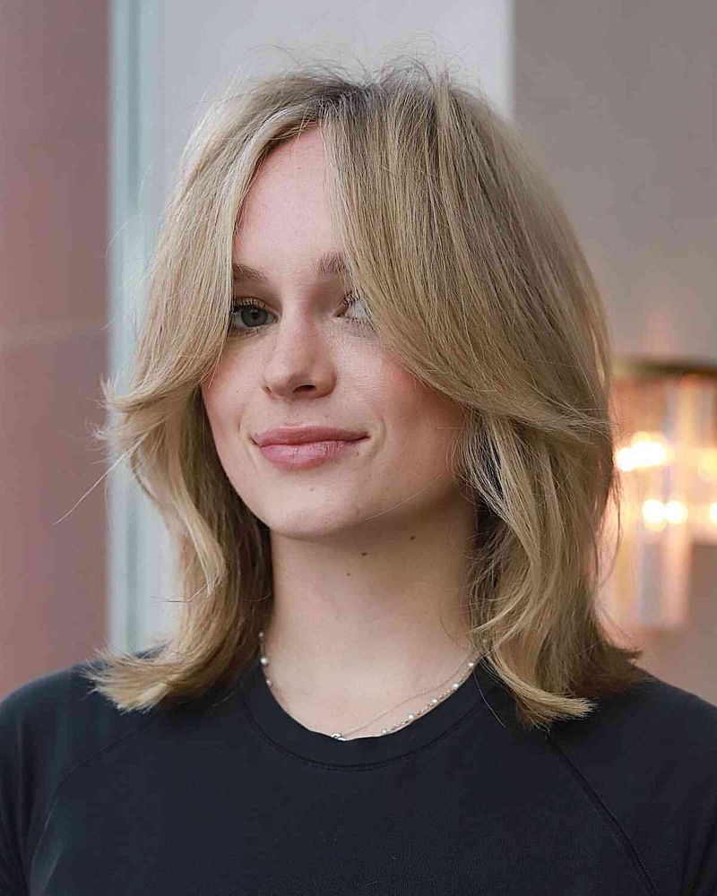 Voluminous Lob with Bardot Bangs