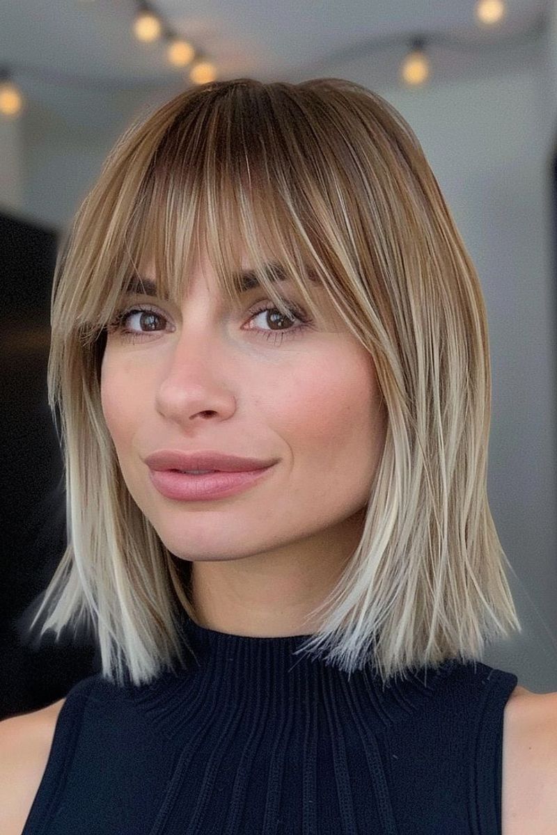 Sleek One-Length Bob with Blended Bangs